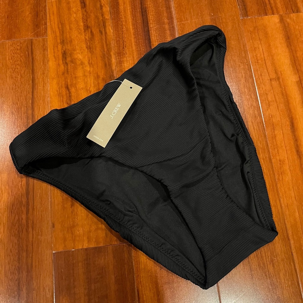 J.Crew Bikini Bottom Black Ribbed Swim‎ High Waist BE808 Beach New NWT Size XS